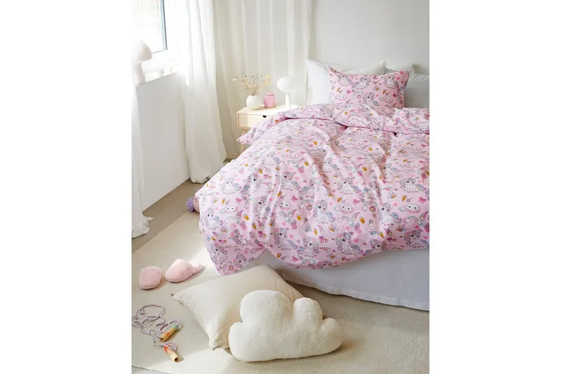 Påslakanset Enkelsäng 2-Dels Enhörning - Rosa - Textilier & mattor - Sängkläder - Täcke - Enkeltäcke