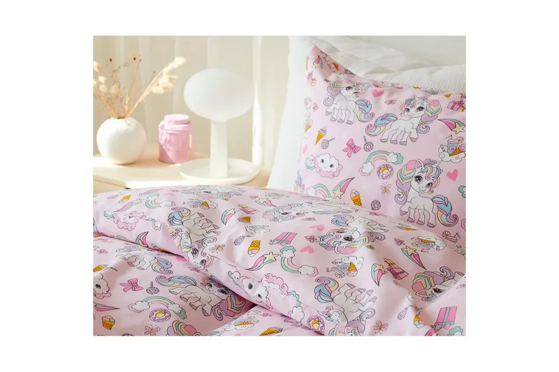 Påslakanset Enkelsäng 2-Dels Enhörning - Rosa - Textilier & mattor - Sängkläder - Täcke - Enkeltäcke