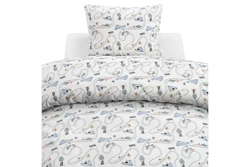 Påslakanset Enkelsäng 2-Dels Mini Rally Vit