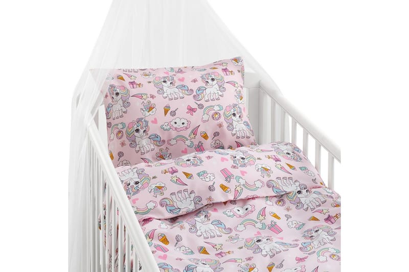 Påslakanset till Spjälsäng 2-Dels Enhörning Rosa