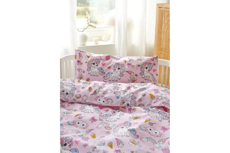 Påslakanset till Spjälsäng 2-Dels Enhörning Rosa - Textilier & mattor - Sängkläder - Bäddset & påslakanset