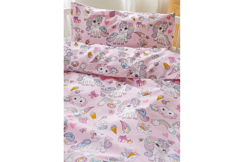 Påslakanset till Spjälsäng 2-Dels Enhörning Rosa - Textilier & mattor - Sängkläder - Bäddset & påslakanset