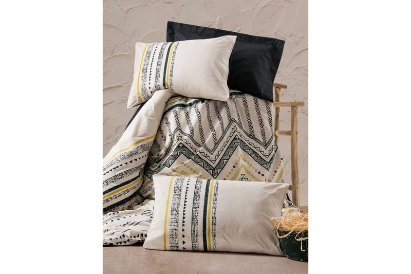 Ranforce Dubbel Täckeöverdrag Set Calmere Svart / Vit / Rany - Guld/Svart/Vit - Textilier & mattor - Sängkläder - Bäddset & påslakanset
