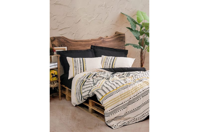 Ranforce Dubbel Täckeöverdrag Set Calmere Svart / Vit / Rany - Guld/Svart/Vit - Textilier & mattor - Sängkläder - Bäddset & påslakanset