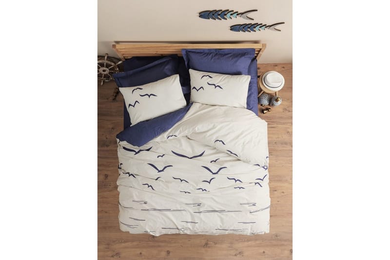 Ranforce Dubbel Täckeöverdrag Set Kessan Mörkblå / Vit - Mörkblå/Vit - Textilier & mattor - Sängkläder - Bäddset & påslakanset