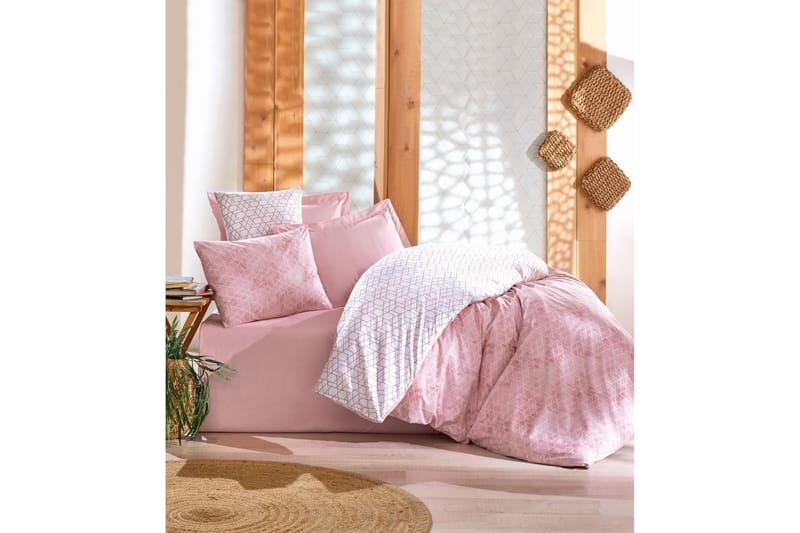 COTTON BOX Bäddset Dubbelt 4-dels Ranforce Vit/Rosa