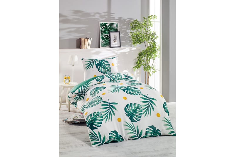 EnLora Home Bäddset Enkelt 2-dels, Grön/Vit/Gul