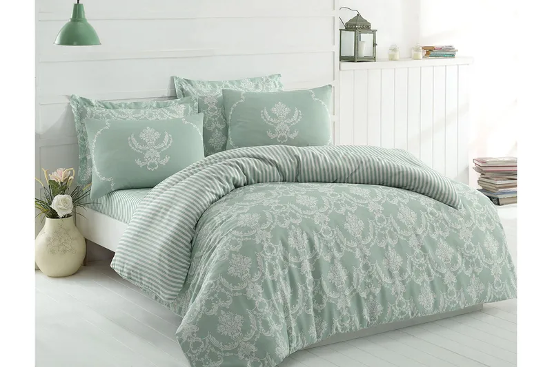 Eponj Home Bäddset Dubbelt 4-dels, Grön/Vit