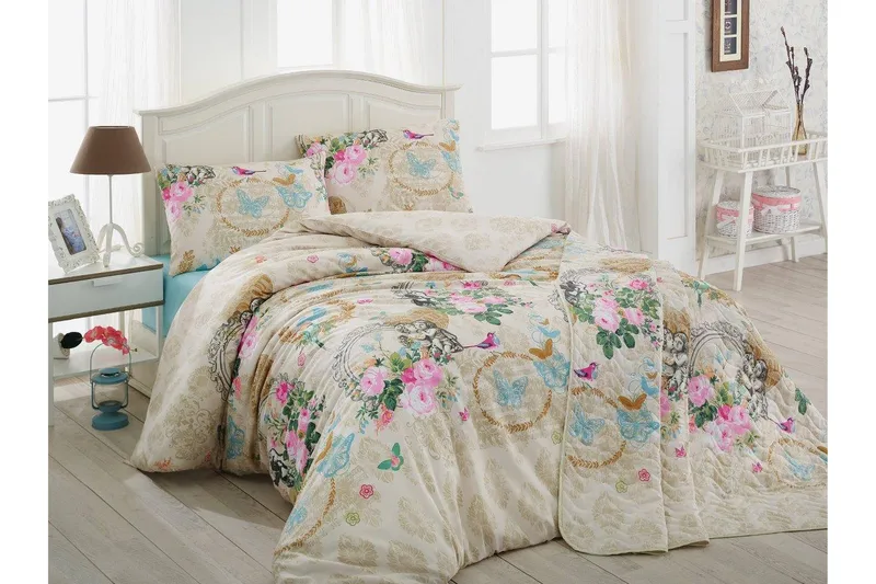 Eponj Home Bäddset Enkelt 3-dels, Beige/Vit/Multi