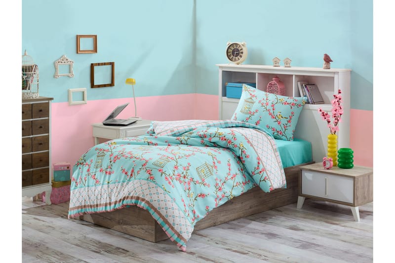 EPONJ HOME Bäddset Enkelt 3-dels Turkos/Vit/Beige/Rosa - Textilier & mattor - Sängkläder - Bäddset & påslakanset