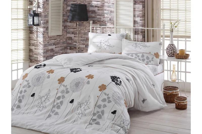 Eponj Home Bäddset Enkelt 3-dels, Vit/Grå/Svart/Brun