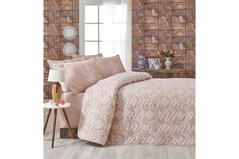EPONJ HOME Överkast Dubbelt 200x220 Quilt+2 Örngott Rosa - Sängkläder - Överkast enkelsäng - Överkast