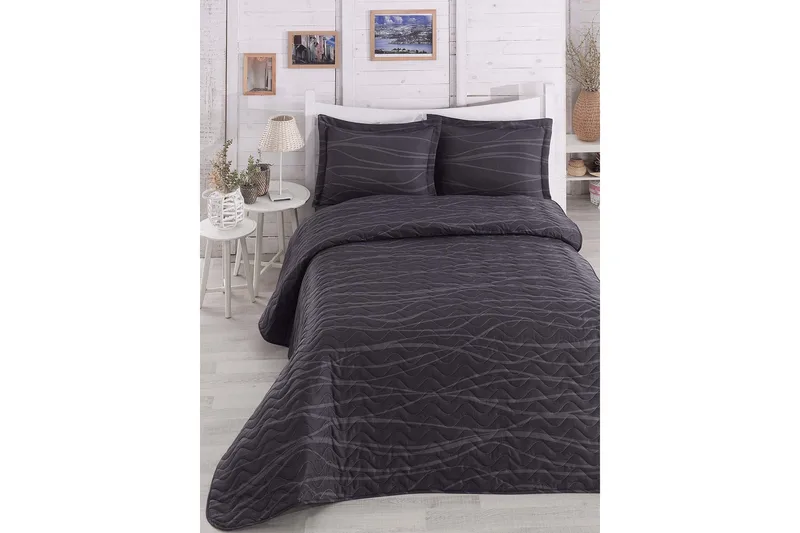 Eponj Home Överkast Dubbelt 200x220+2 Kuddfodral Quiltat, Grå/Antracit