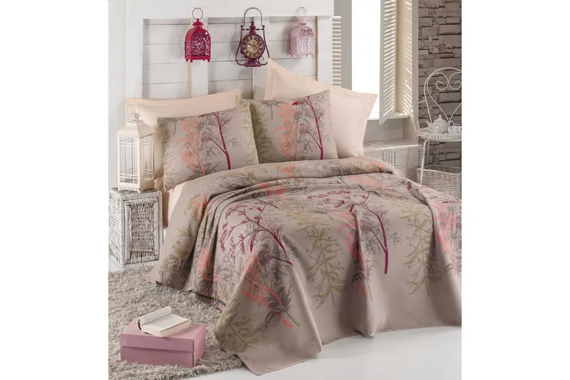 Eponj Home Överkast Dubbelt 200x235+Lakan+2 Kuddfodral - Beige/Röd/Rosa/Grön - Textilier & mattor - Sängkläder - Överkast