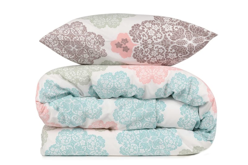 Eponj Home Överkast Dubbelt 200x235+Lakan+2 Kuddfodral, Vit/Turkos/Grön/Beige