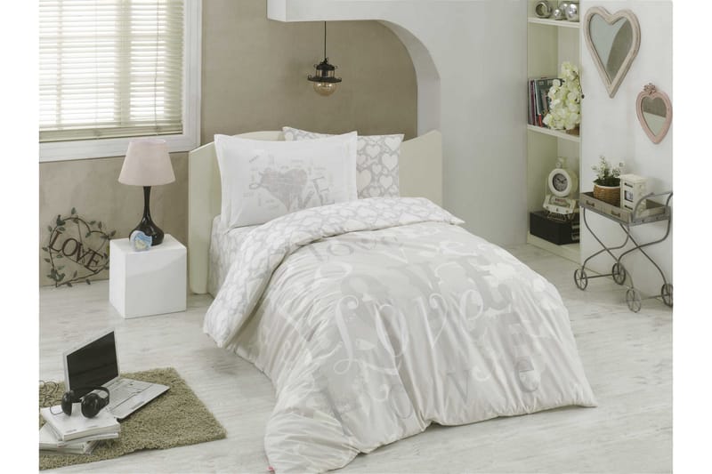 HOBBY Bäddset Enkelt 3-dels Poplin Grå/Vit