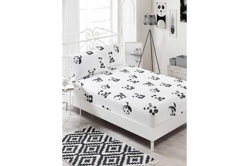 EnLora Home Lakan Dubbelt 160x200 cm+Kuddfodral, Svart/Vit