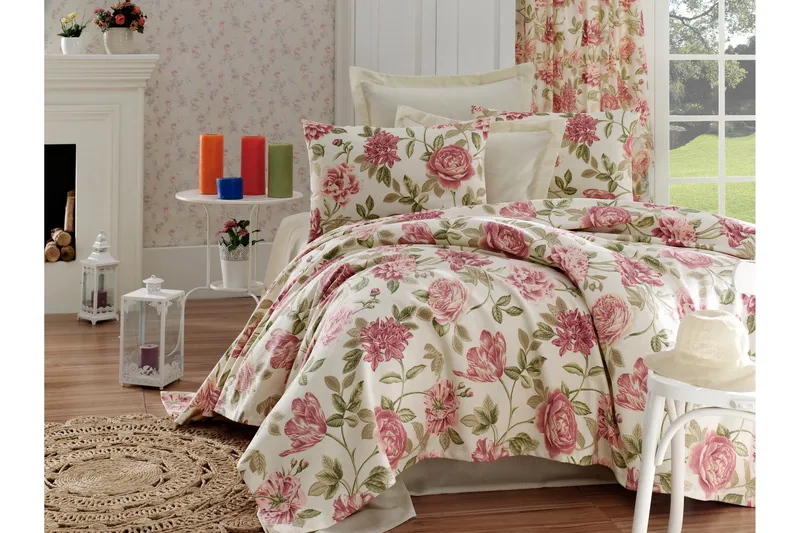 EnLora Home Överkast Dubbelt 200x235+Lakan+2 Kuddfodral, Rosa