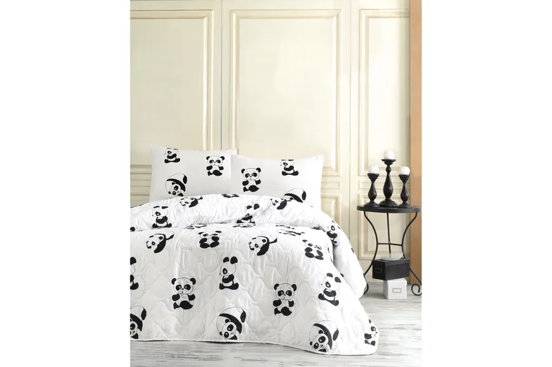 EnLora Home Överkast Enkelt 160x220+Kuddfodral Quiltat, Svart/Vit