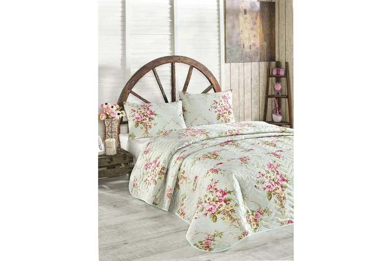 Eponj Home Överkast Enkelt 160x220+Kuddfodral Quiltat, Mint/Rosa/Gul/Grön