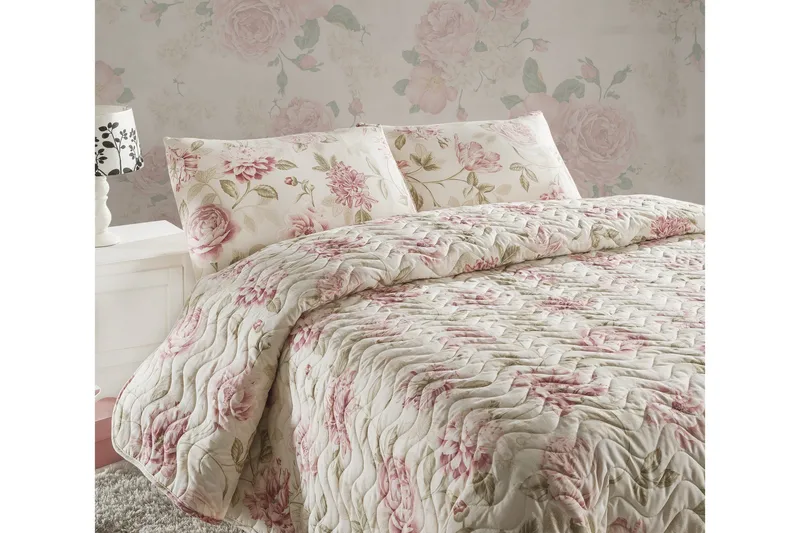Eponj Home Överkast Enkelt 160x220+Kuddfodral Quiltat, Rosa/Sand/Beige