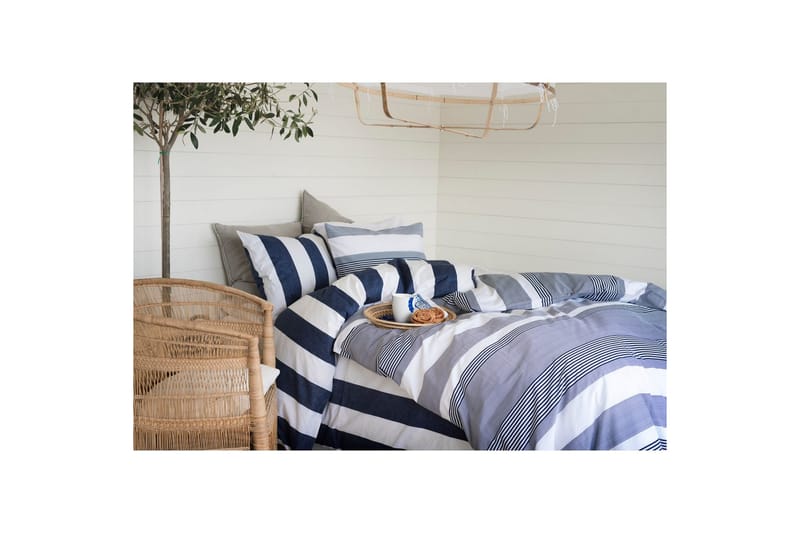 Påslakanset Dubbelsäng 3-Dels Block Stripe - Marinblå - Textilier & mattor - Sängkläder - Bäddset & påslakanset
