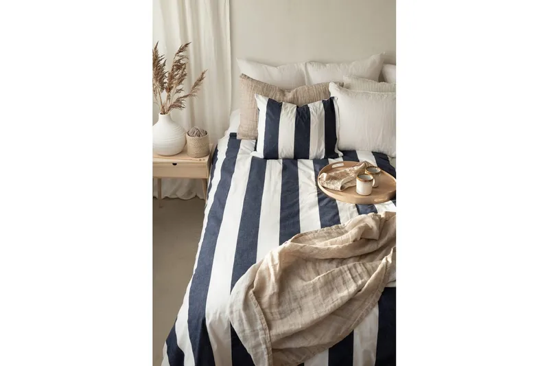 Påslakanset Enkelsäng 2-Dels Block stripe - Marinblå - Textilier & mattor - Sängkläder - Bäddset & påslakanset