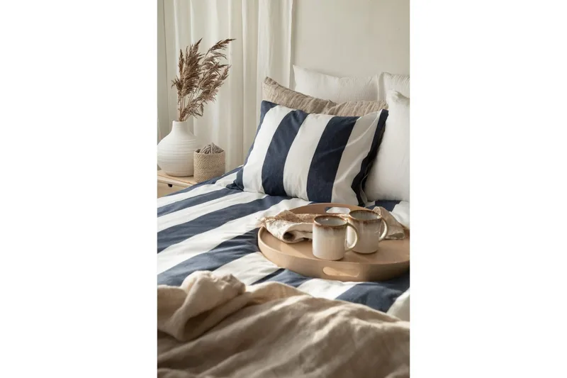 Påslakanset Enkelsäng 2-Dels Block stripe - Marinblå - Textilier & mattor - Sängkläder - Bäddset & påslakanset