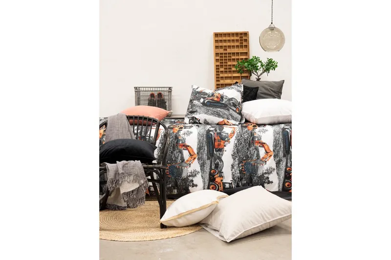 Påslakanset Enkelsäng 2-Dels Maskiner Orange - Franzén - Textilier & mattor - Sängkläder - Bäddset & påslakanset