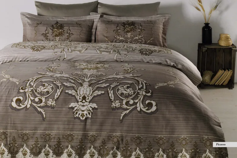 Primacasa by Türkiz Bäddset Dubbelt 6-dels Satin, Brun/Vit/Beige