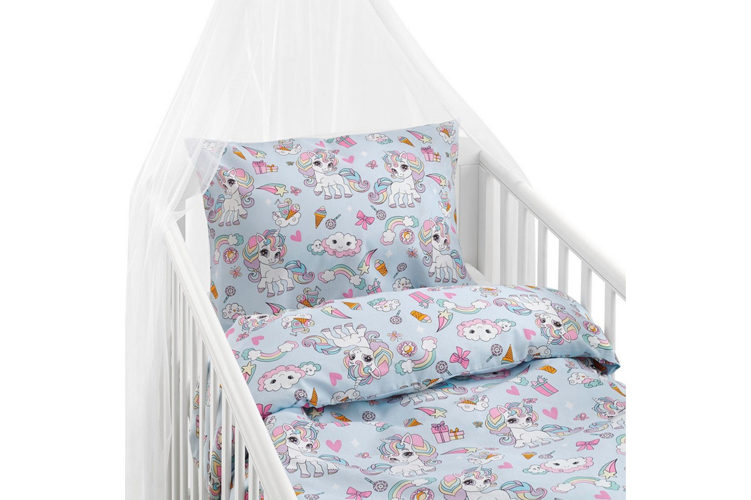 påslakan 2-dels set enhörning blå spjälsäng -