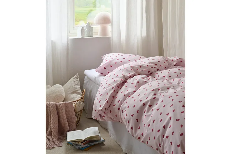 Påslakanset Enkelsäng 2-Dels Hjärtrud - Rosa - Textilier & mattor - Sängkläder - Bäddset & påslakanset - Bäddset dubbelsäng