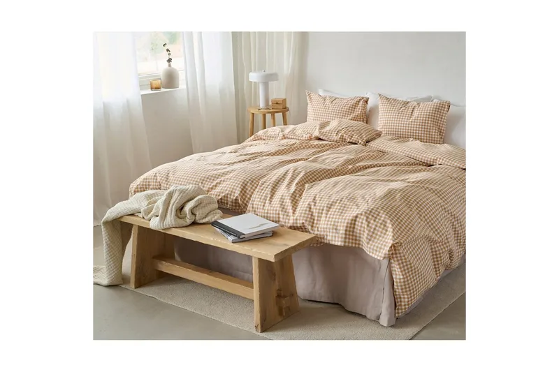 Påslakanset Enkelsäng 2-Dels Märta Ruta - Gul - Textilier & mattor - Sängkläder - Täcke