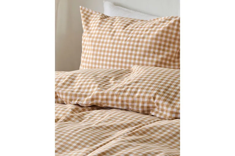 Påslakanset Enkelsäng 2-Dels Märta Ruta - Gul - Textilier & mattor - Sängkläder - Täcke