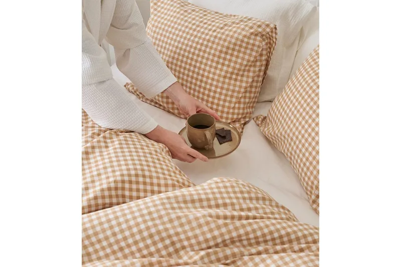 Påslakanset Enkelsäng 2-Dels Märta Ruta - Gul - Textilier & mattor - Sängkläder - Täcke
