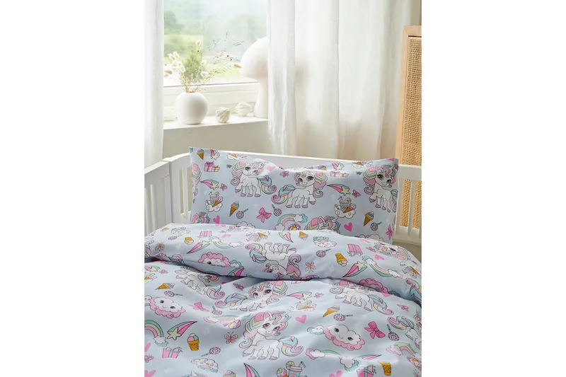 Påslakanset till Spjälsäng 2-Dels Enhörning Blå - Textilier & mattor - Sängkläder - Täcke
