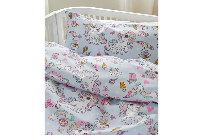 Påslakanset till Spjälsäng 2-Dels Enhörning Blå - Textilier & mattor - Sängkläder - Täcke