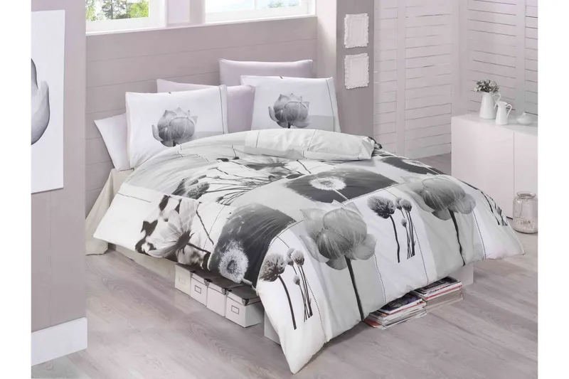 Victoria Bäddset Dubbelt 4-dels Ranforce - Vit/Grå/Svart - Textilier & mattor - Sängkläder - Bäddset & påslakanset
