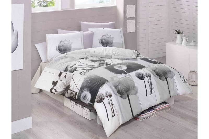 Victoria Bäddset Dubbelt 4-dels Ranforce, Vit/Grå/Svart