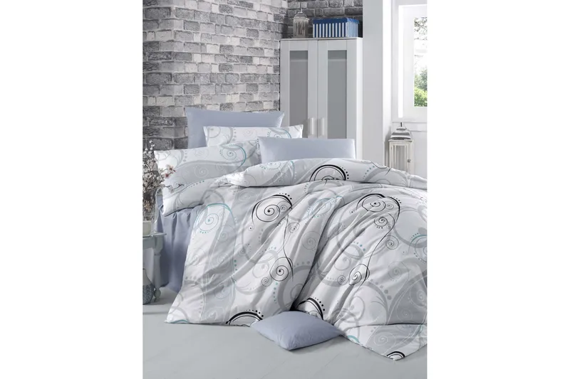 Victoria Bäddset Dubbelt 4-dels Ranforce, Vit/Grå/Svart
