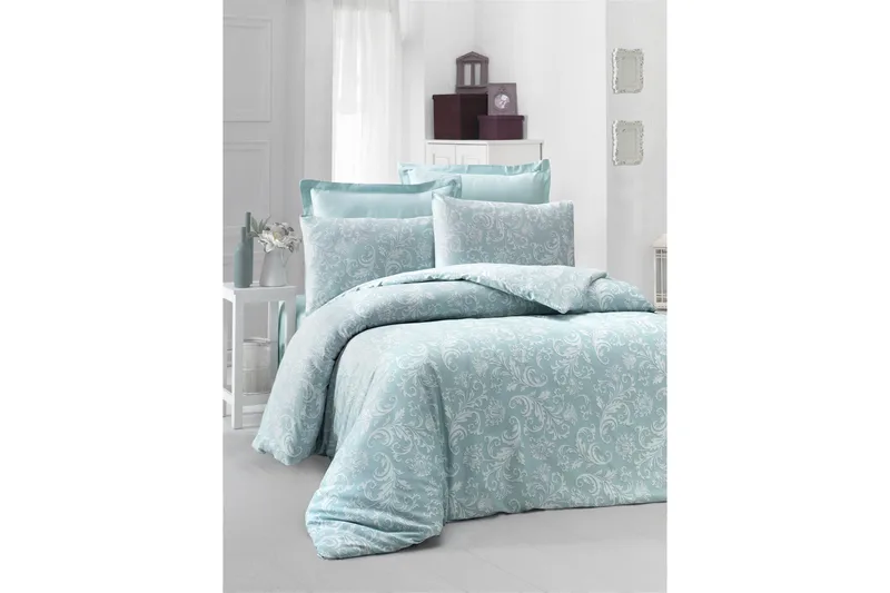 Victoria Bäddset Dubbelt 6-dels Satin, Mint/Vit