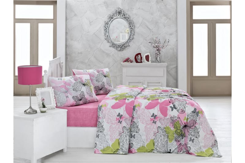 VICTORIA Överkast Enkelt 160x230 Rosa/Vit/Grön/Svart - Sängkläder - Överkast dubbelsäng - Överkast