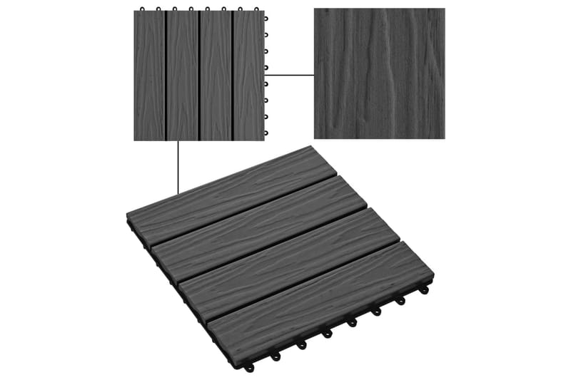 Trall 11 st djupt mönster WPC 30x30 cm 1 kvm svart - Svart - Trall balkong