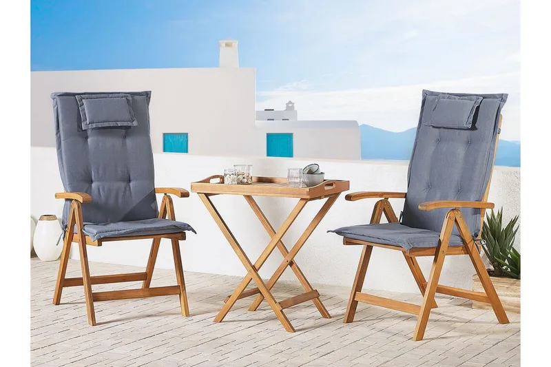 Balkongset av Utebord och 2 Utestolar blå JAVA - Trä/natur - Utemöbler - Balkong - Balkongmöbler - Balkonggrupper