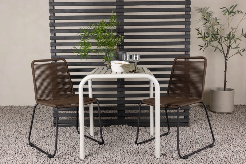 Borneo Caféset 70 cm + 2 st Lindos Matstolar - Brun/Beige - Utemöbler - Utegrupp - Caféset
