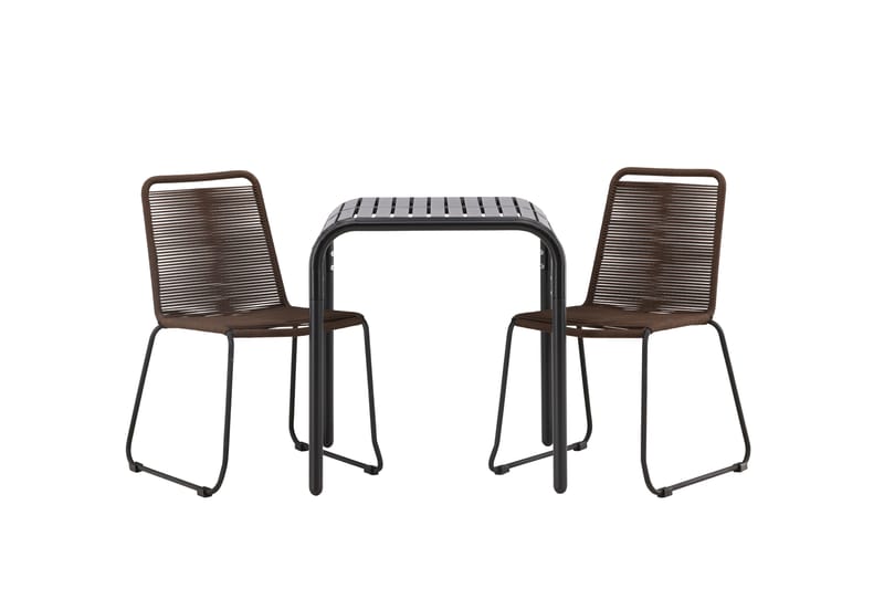 Borneo Caféset 70 cm + 2 st Lindos Matstolar - Brun/Svart - Utemöbler - Utegrupp - Caféset