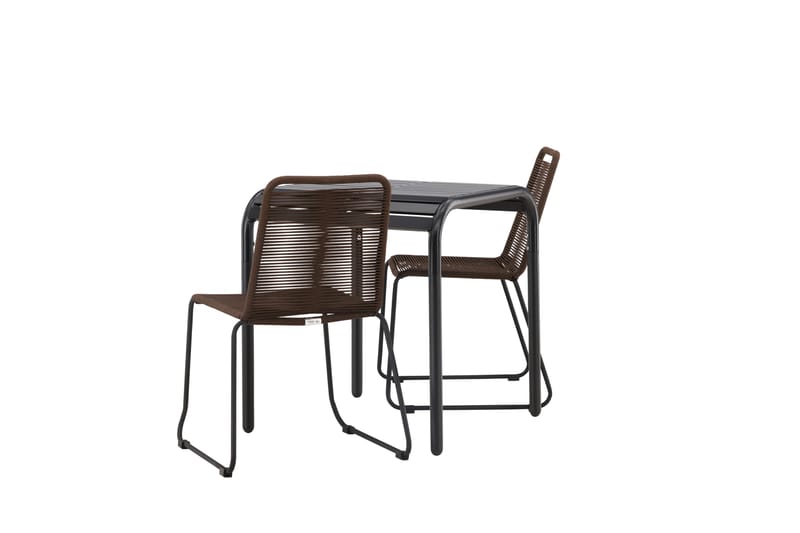 Borneo Caféset 70 cm + 2 st Lindos Matstolar - Brun/Svart - Utemöbler - Utegrupp - Caféset