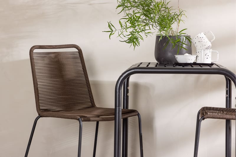 Borneo Caféset 70 cm + 2 st Lindos Matstolar - Brun/Svart - Utemöbler - Utegrupp - Caféset