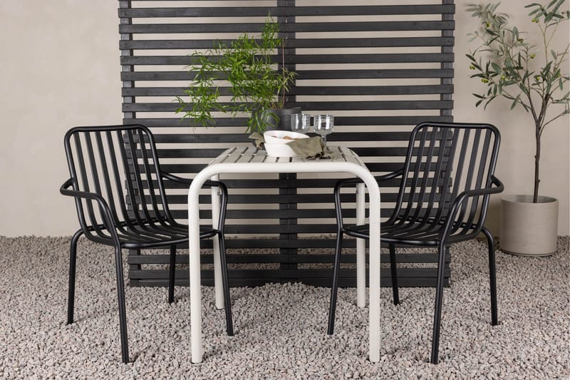 Borneo Caféset 70 cm + 2 st Peking Karmstolar - Svart/Beige - Utemöbler - Balkong - Balkongmöbler - Balkonggrupper