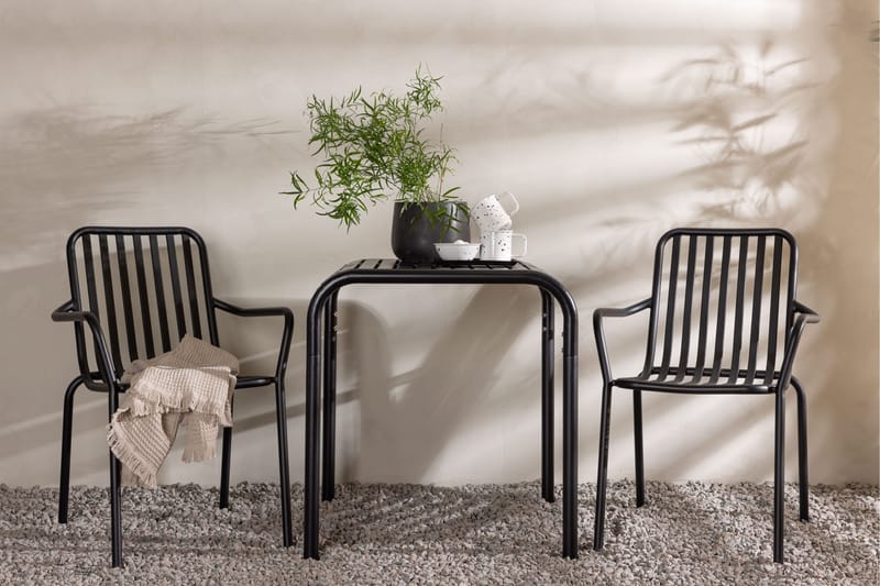 Borneo Caféset 70 cm + 2 st Peking Karmstolar Svart - Svart - Utemöbler - Balkong - Balkongmöbler - Balkonggrupper